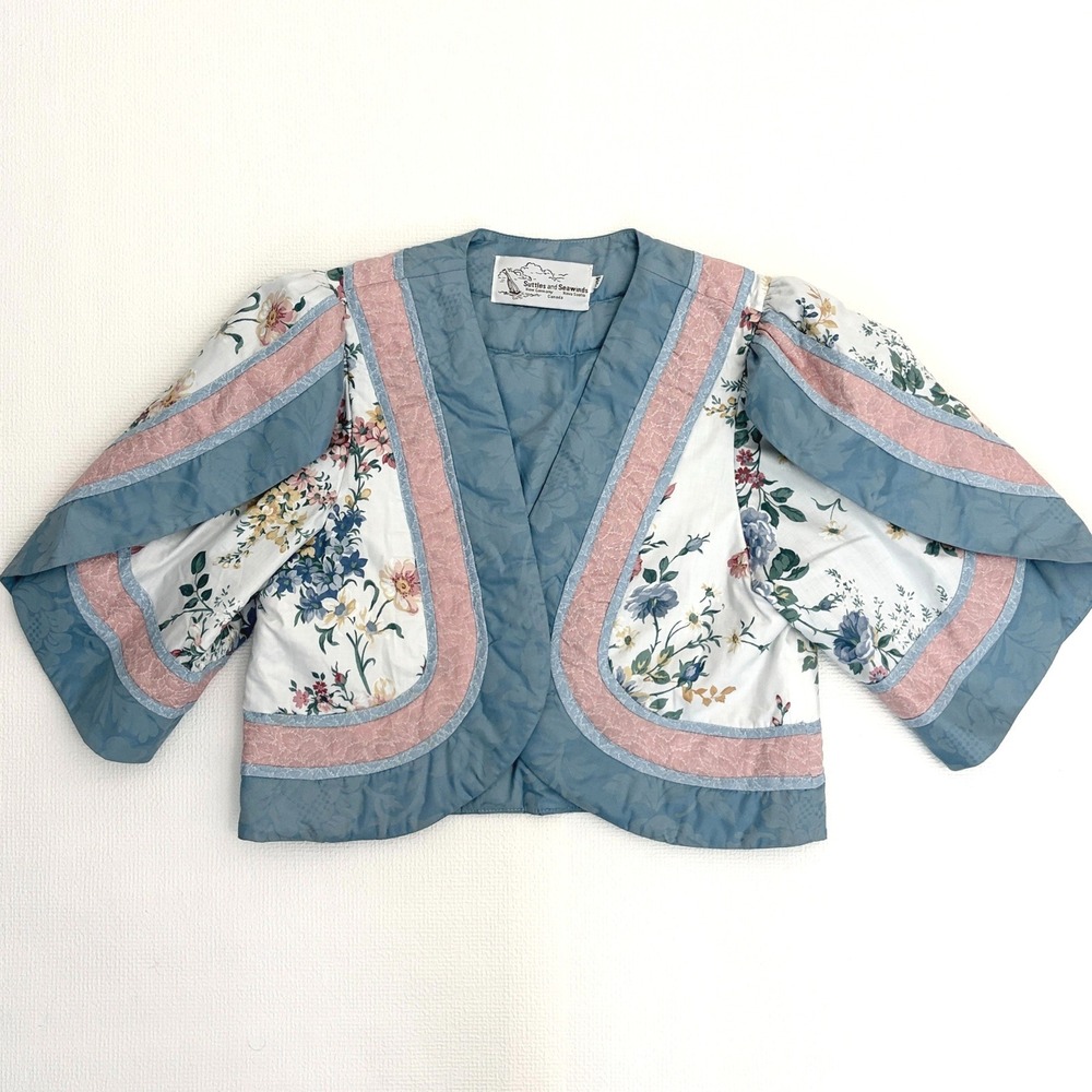 Suttles and Seawinds Vintage Bolero Quilted Floral Patchwork Medium Blue Cottage